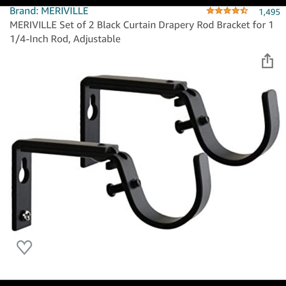 1 1/4 in black metal curtain brackets, 8 pieces